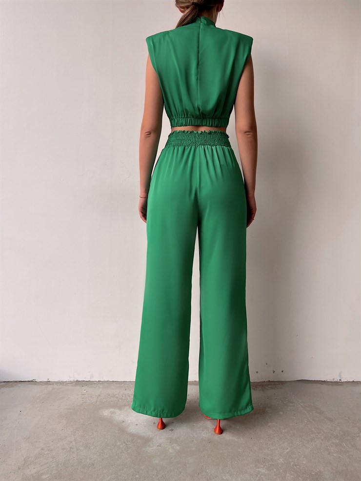 Vatkalı Halka Detay Bel Lastikli Kadın Yeşil Crop Bluz 22K000631