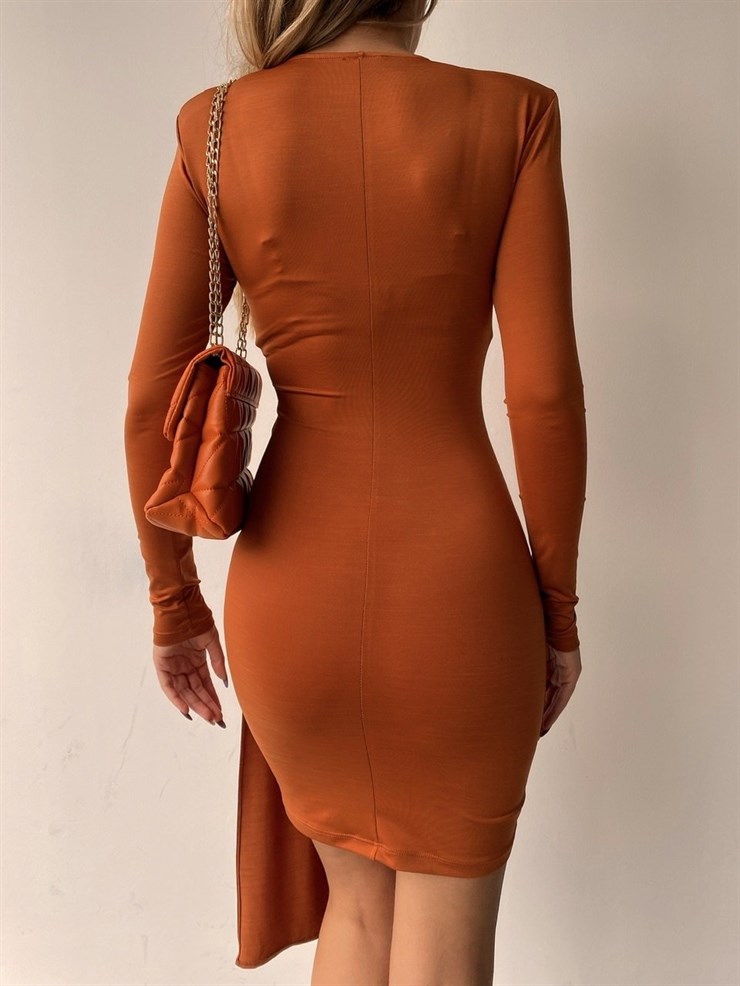 Vatkalı Önü Kuşaklı Aller Kadın Tarçın Renk Mini Elbise 22K000203