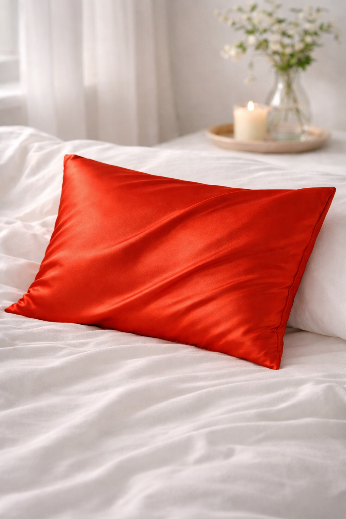 %100 İpek Yastık Kılıfı 50 x 70 cm - Nar Çiçeği