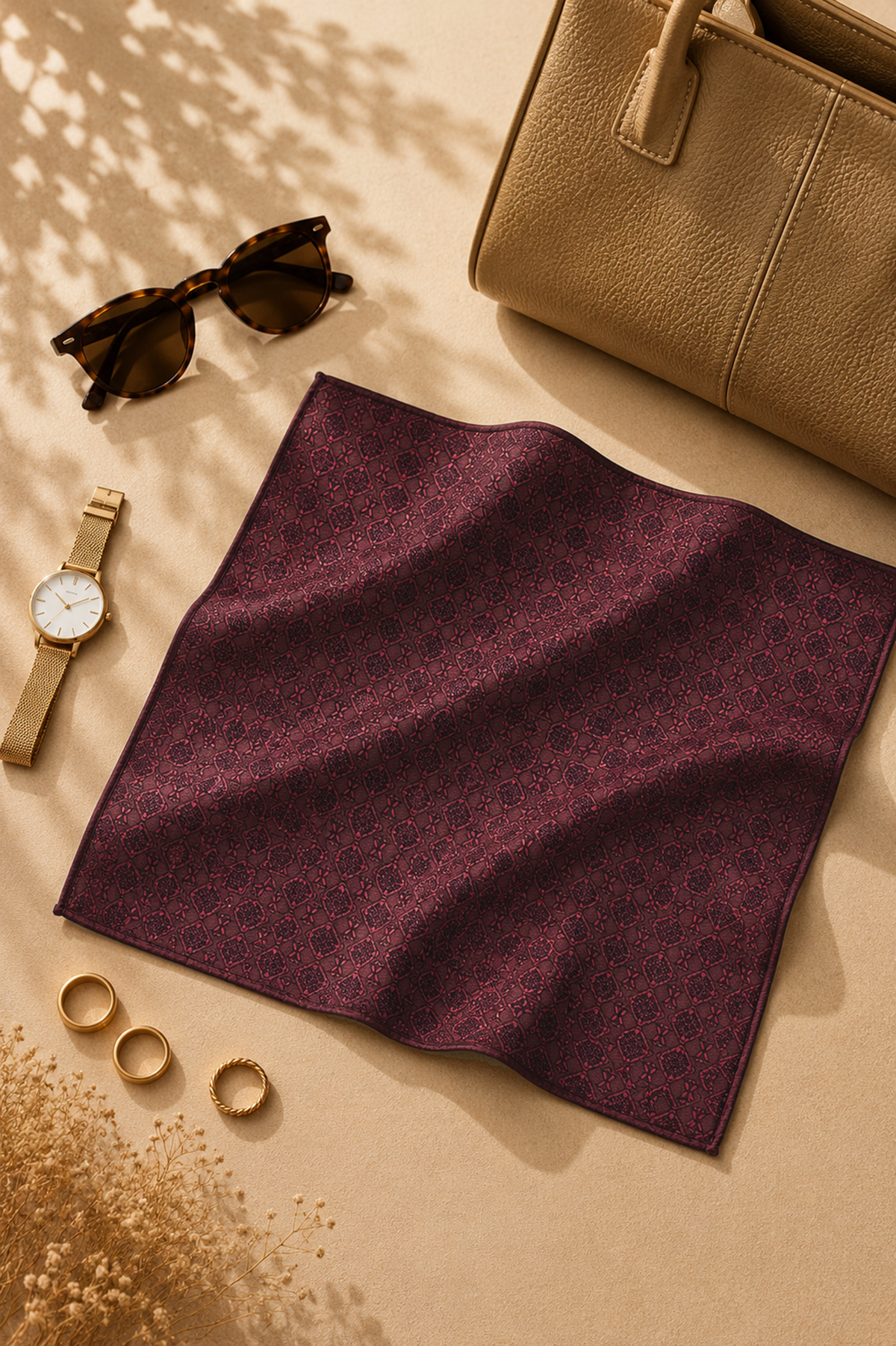 Defne Apollon Doku %100 İpek Mendil 33 x 33 cm – Mürdüm - Bordo