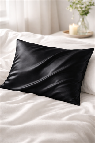 %100 İpek Yastık Kılıfı 50 x 70 cm - Siyah