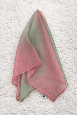 %100 Saf İpek El Boyama Kare Fular - 55 x 55 Tasarım - Pembe - Yeşil