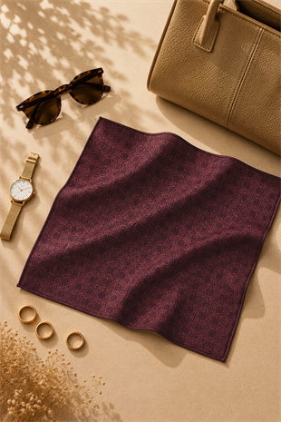 Defne Apollon Doku %100 İpek Mendil 33 x 33 cm – Mürdüm - Bordo