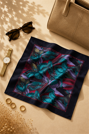 Defne Apollon Esinti %100 İpek Mendil 33 x 33 cm – Lacivert