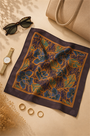 Defne Apollon Harman %100 İpek Mendil 33 x 33 cm – Kahverengi