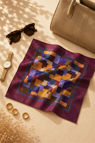 Defne Apollon Ritim %100 İpek Mendil 33 x 33 cm – Mürdüm