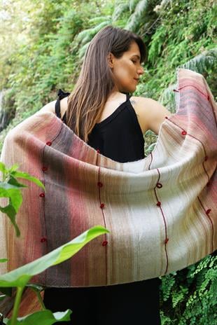 El Dokuması Yünlü Şal 65 x 205 cm - Toprak