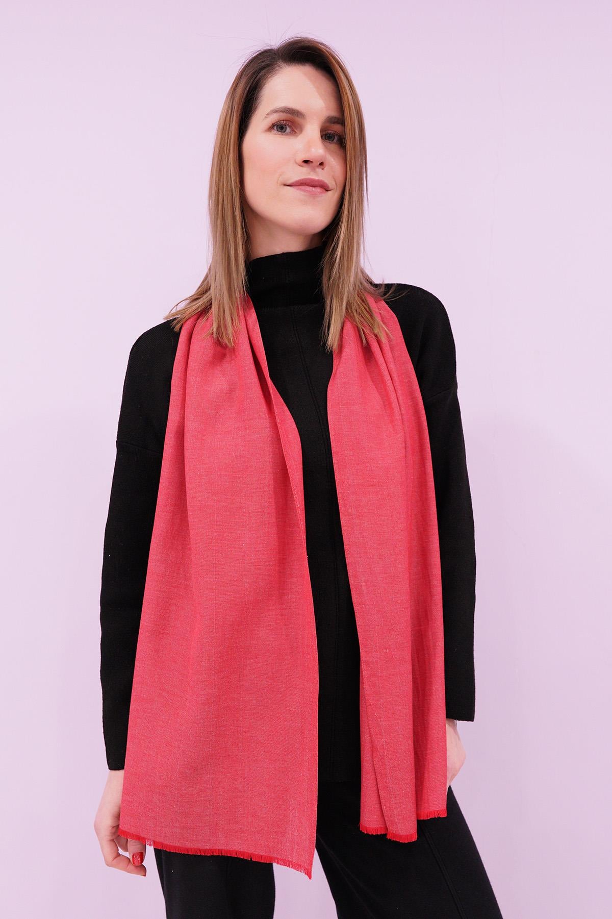 %100 İpek El Dokuması Fular 35 x 160 cm - Kırmızı