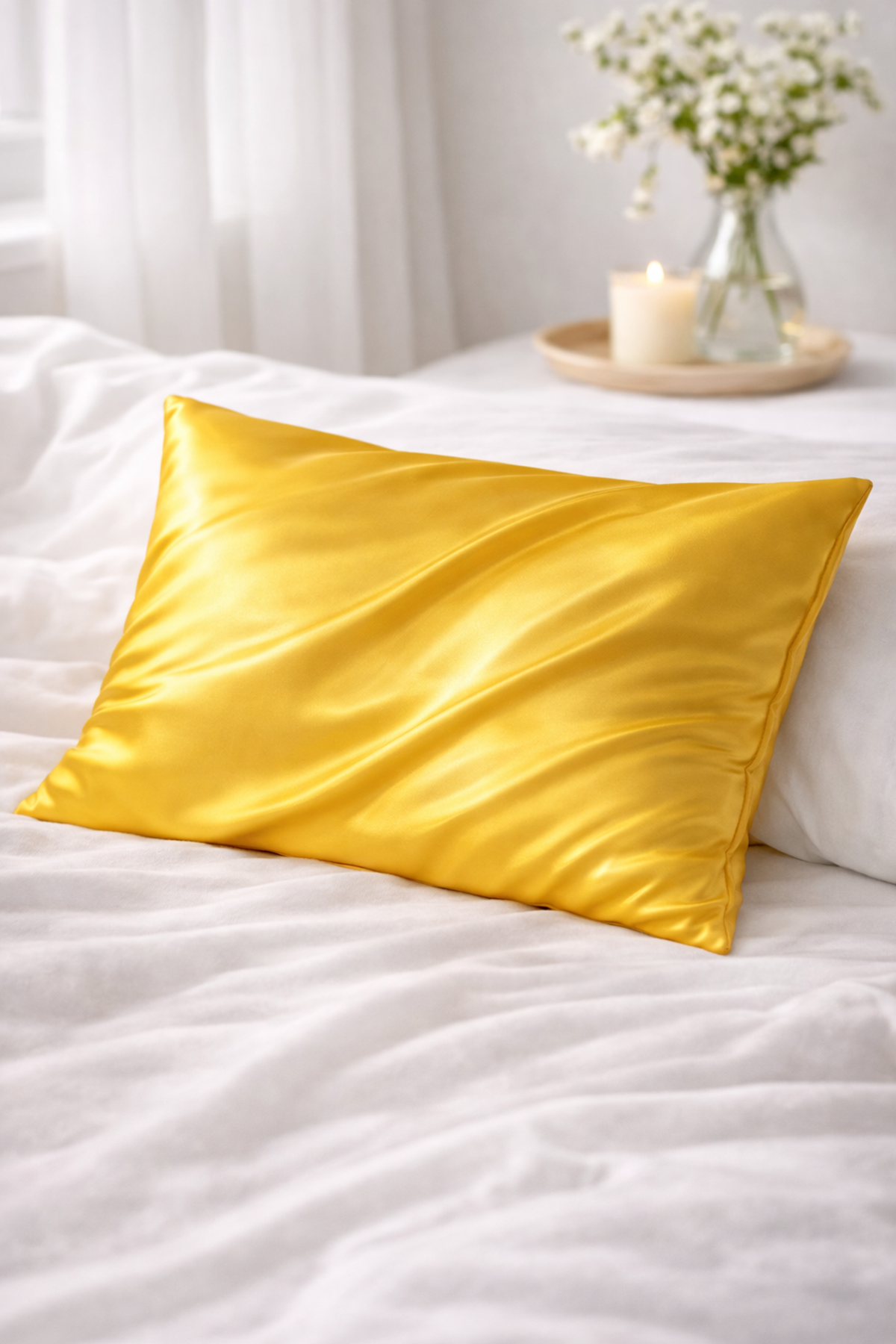 %100 İpek Saten Yastık Kılıfı 50 x 70 cm - Sarı