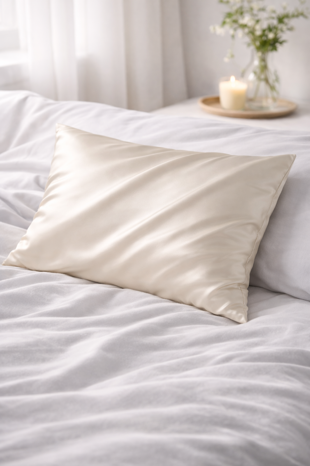 %100 İpek Yastık Kılıfı 50 x 70 cm - Krem
