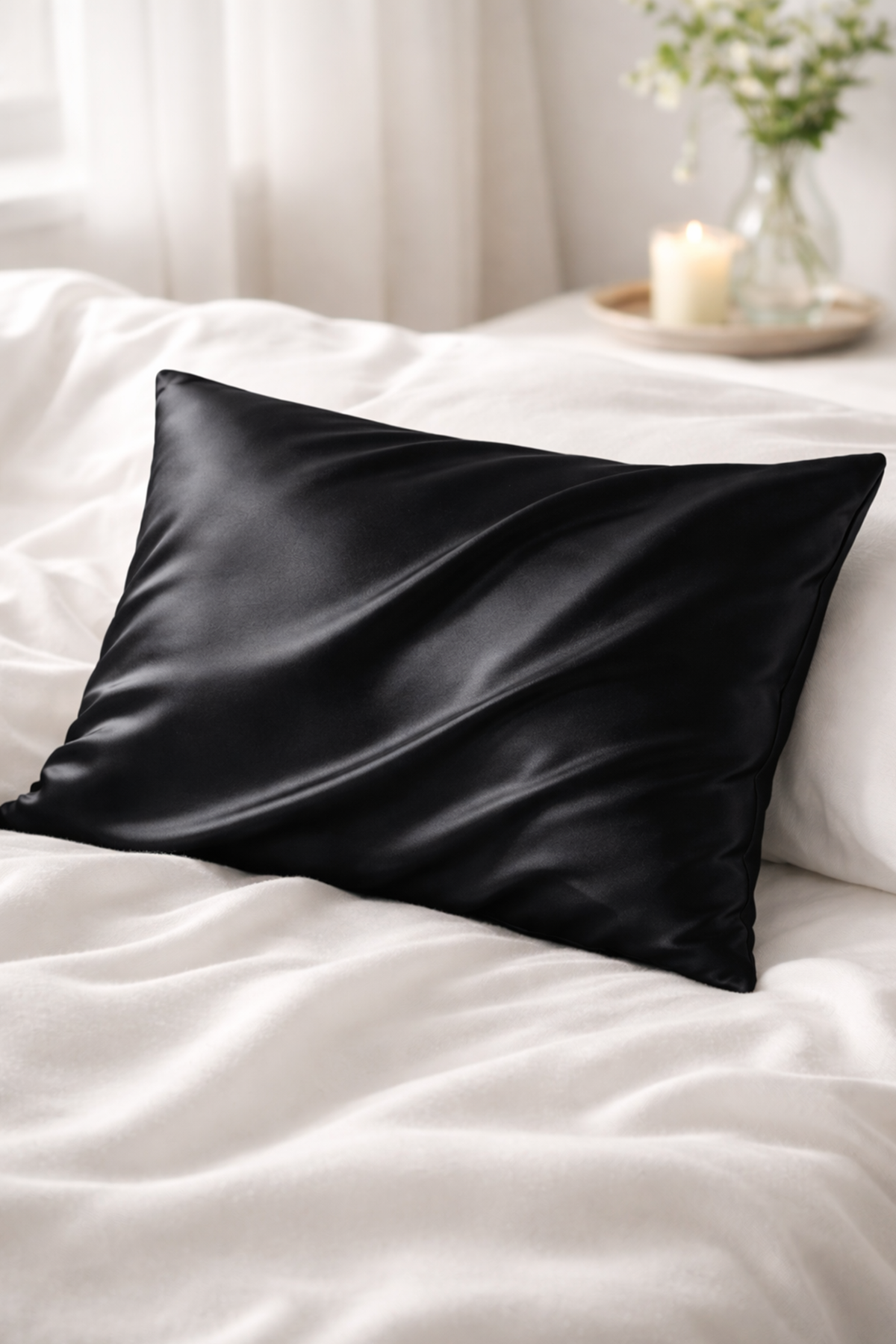 %100 İpek Yastık Kılıfı 50 x 70 cm - Siyah