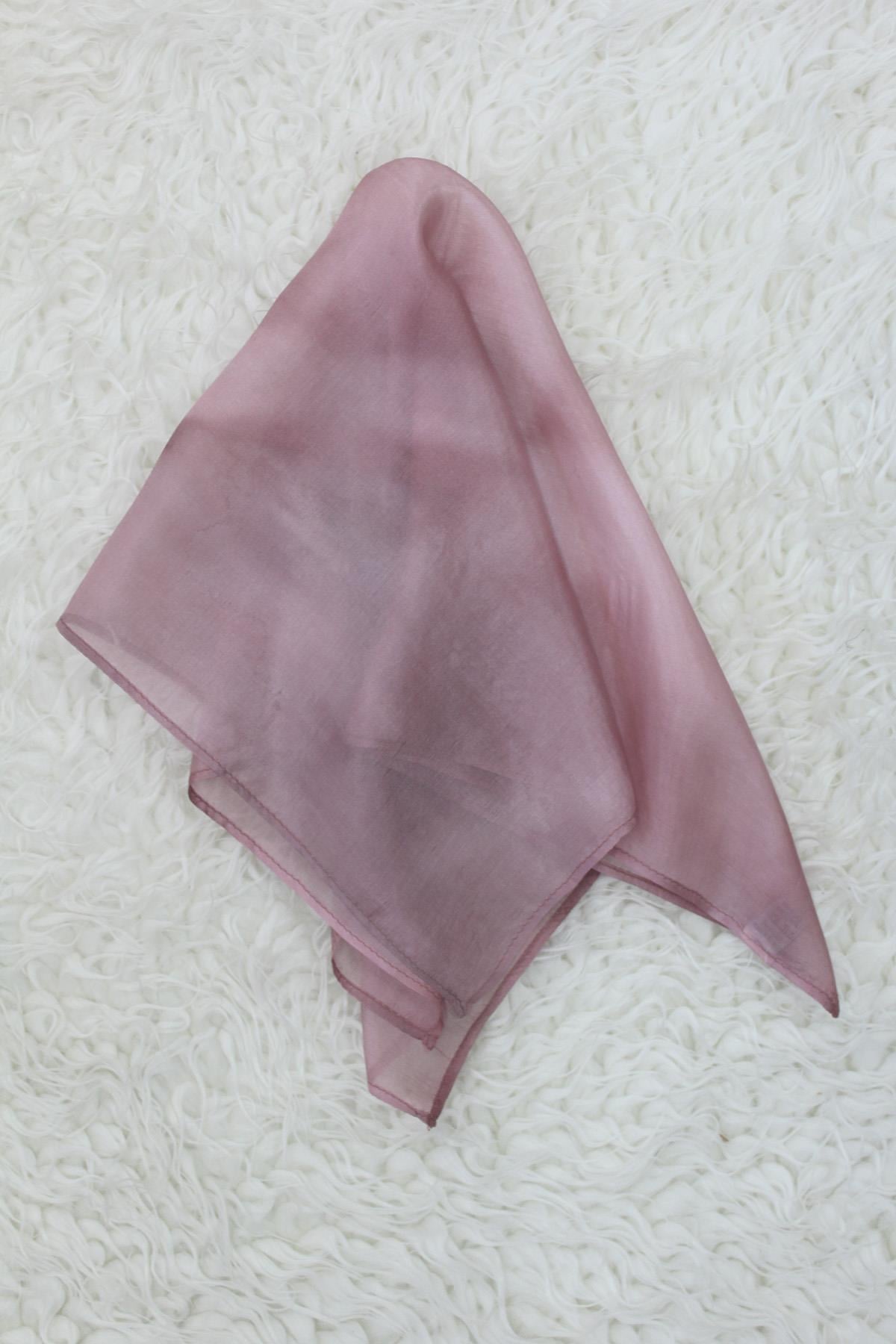 %100 Saf İpek El Boyama Kare Fular - 55 x 55 Tasarım - Toz Pembe