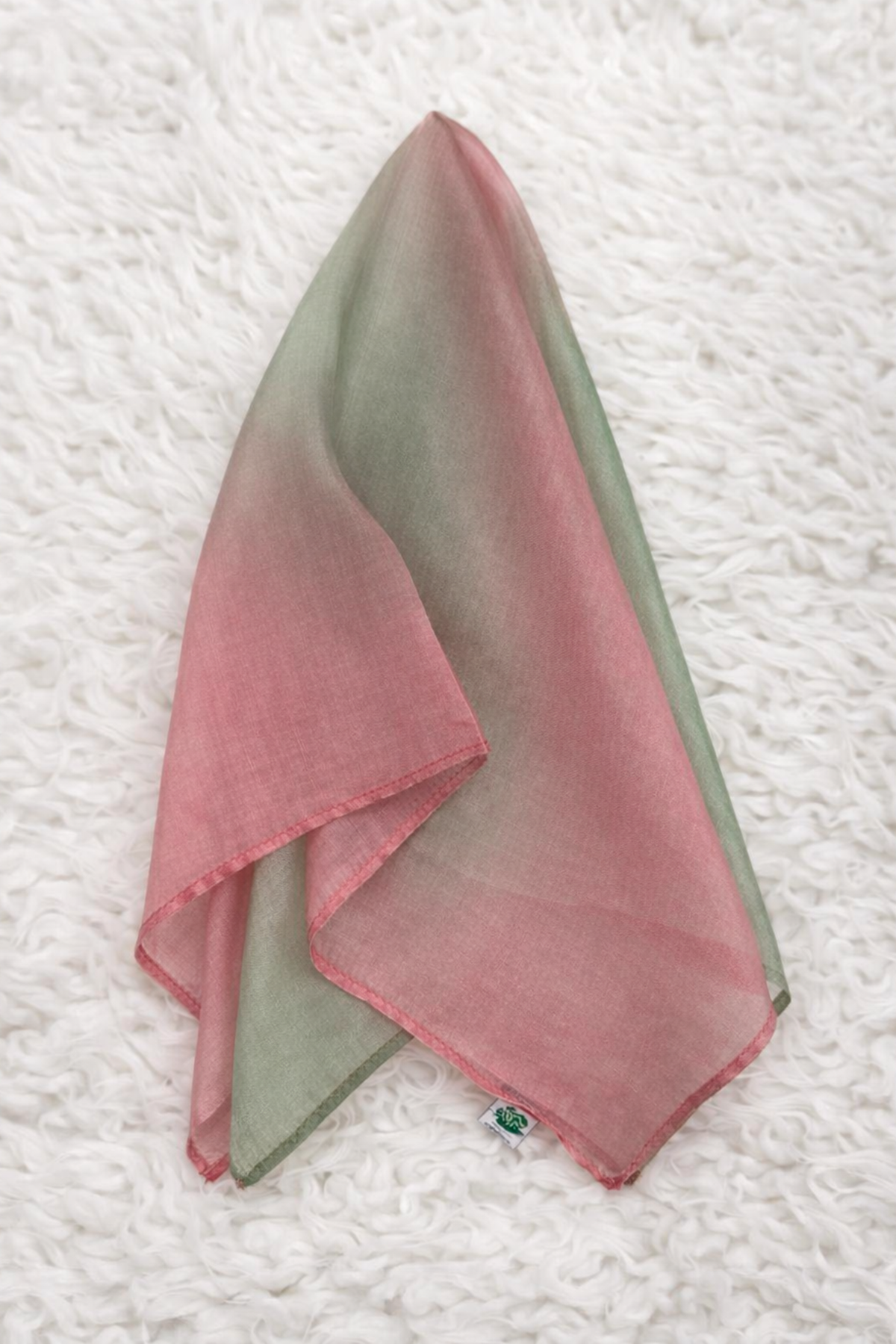 %100 Saf İpek El Boyama Kare Fular - 55 x 55 Tasarım - Pembe - Yeşil