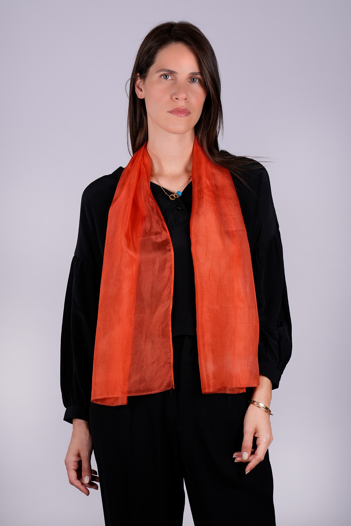 %100 Saf İpek El Boyaması Fular- Özel Tasarım 35x140cm - Nar Çiçeği