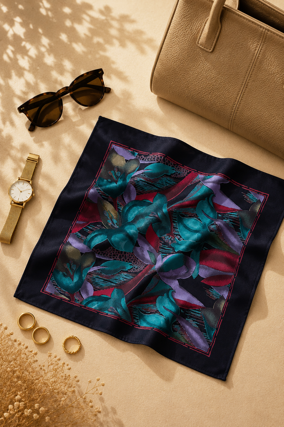 Defne Apollon Esinti %100 İpek Mendil 33 x 33 cm – Lacivert