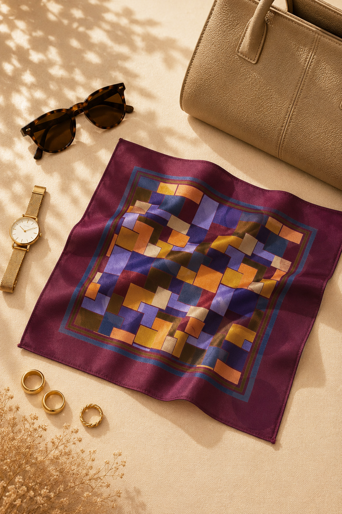 Defne Apollon Ritim %100 İpek Mendil 33 x 33 cm – Mürdüm