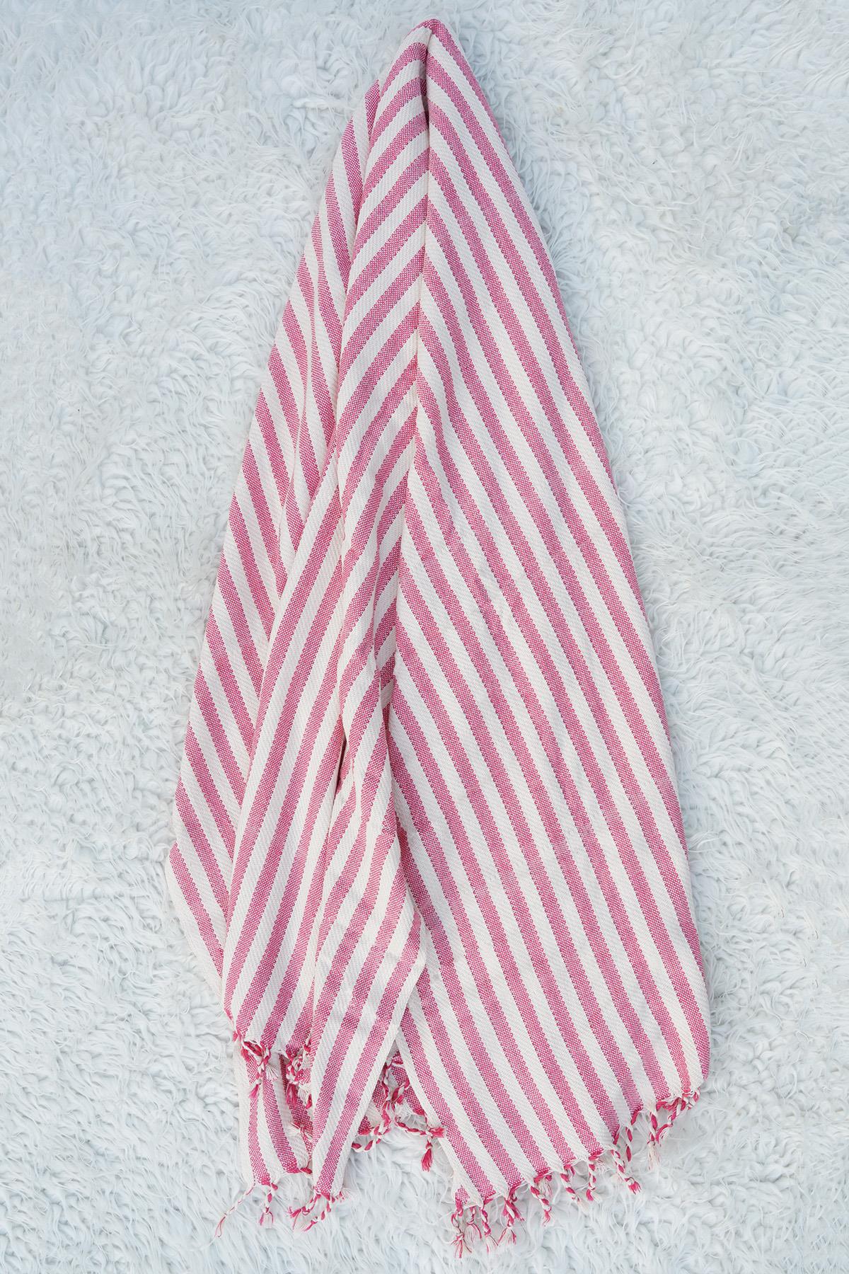 El Dokuması Pamuk - Keten Peştemal 95 x 200 cm - Pembe