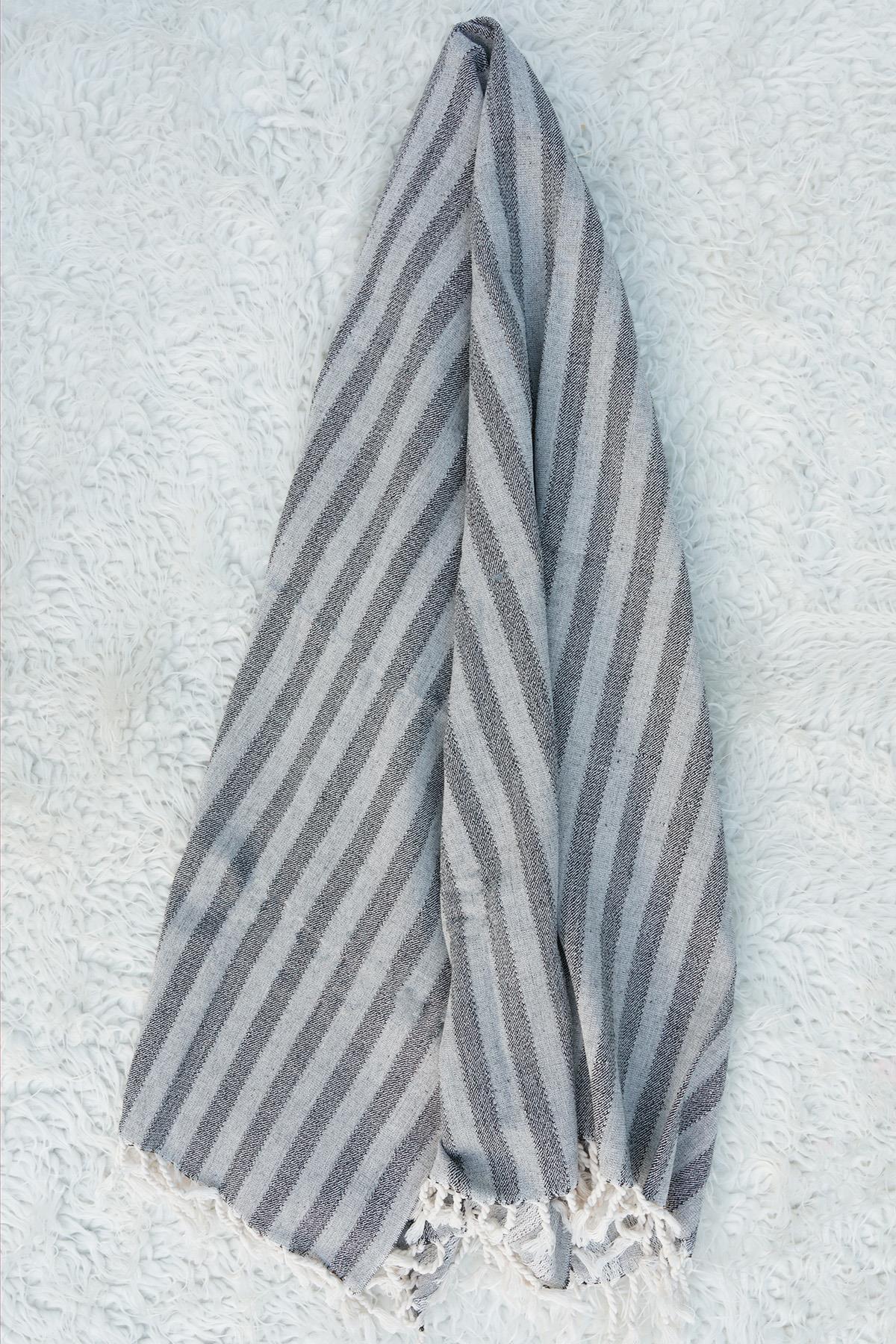 El Dokuması Pamuk - Keten Peştemal 95 x 200 cm - Antrasit