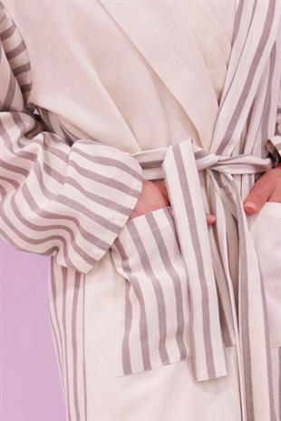 Özel Tasarım El Dokuması Keten-Pamuk Kimono Bornoz
