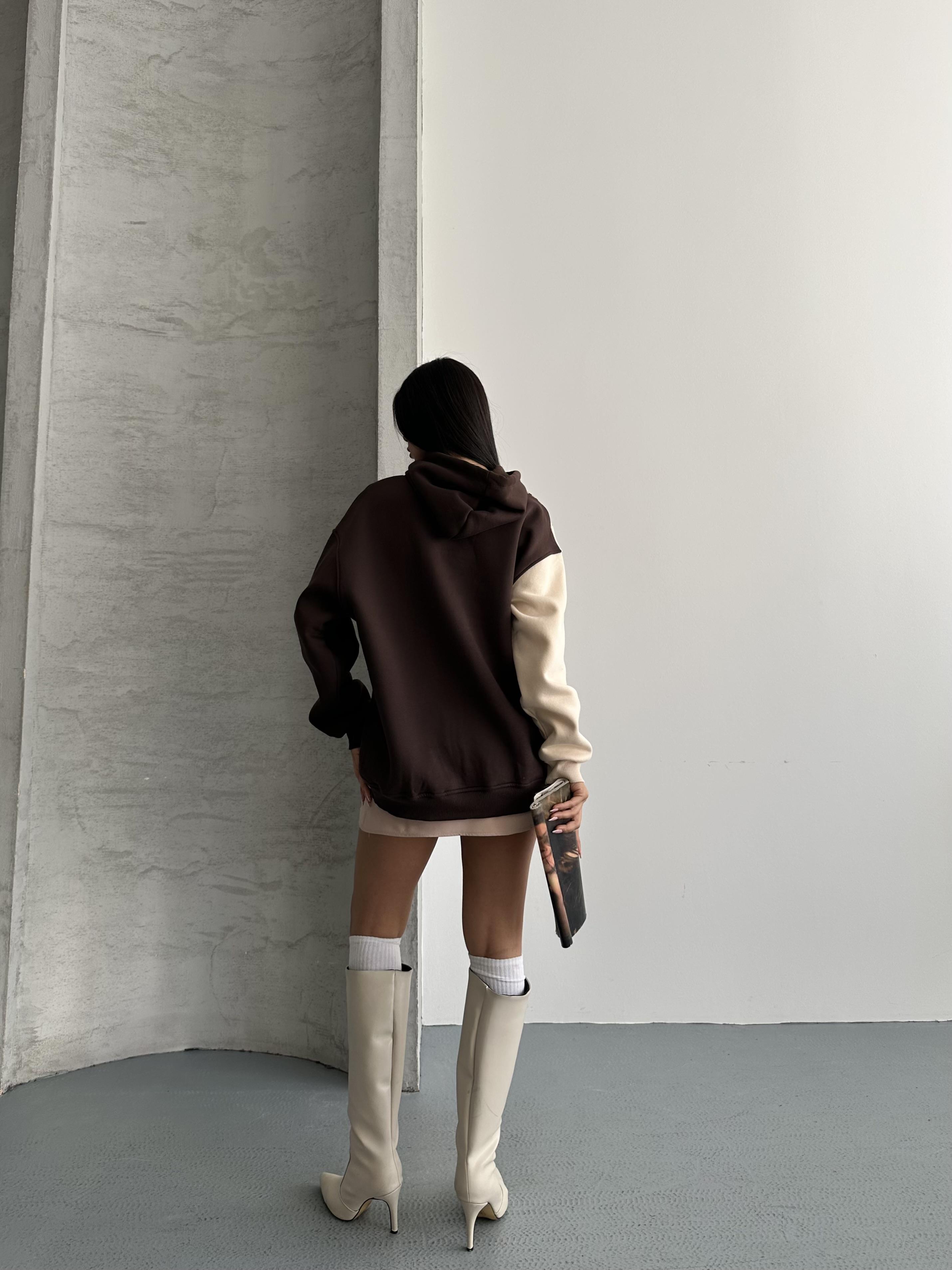 7 Sea Kapüşonlu Kahverengi Sweatshirt