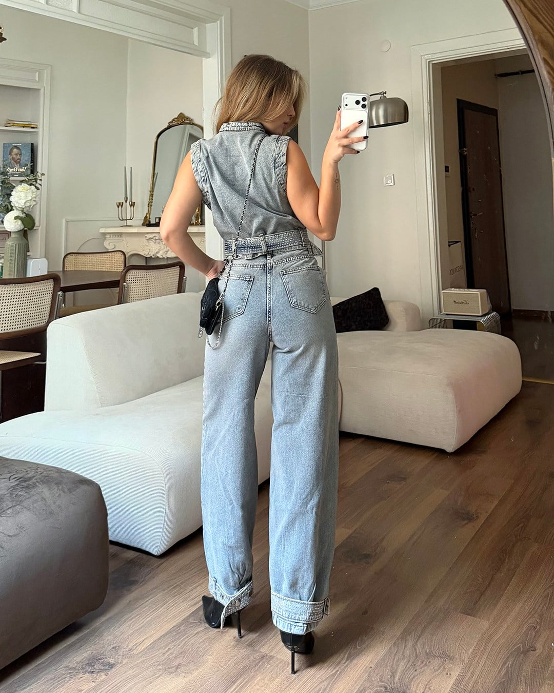 Astra Taş Detaylı Denim İkili Takım
