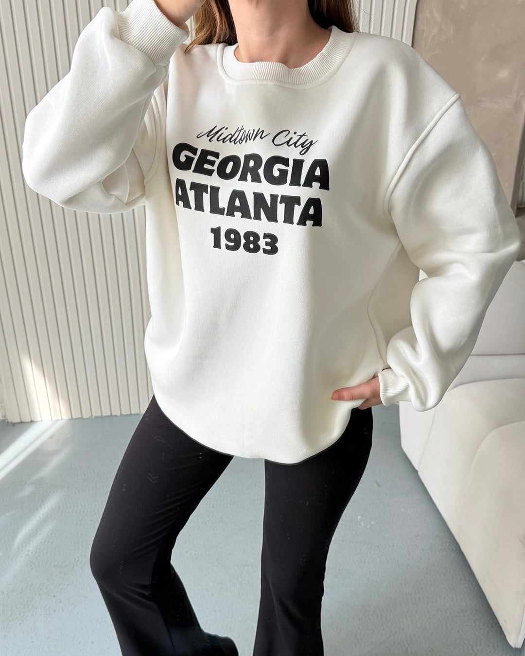 Atlanta1983 Beyaz Kolej Sweatshirt
