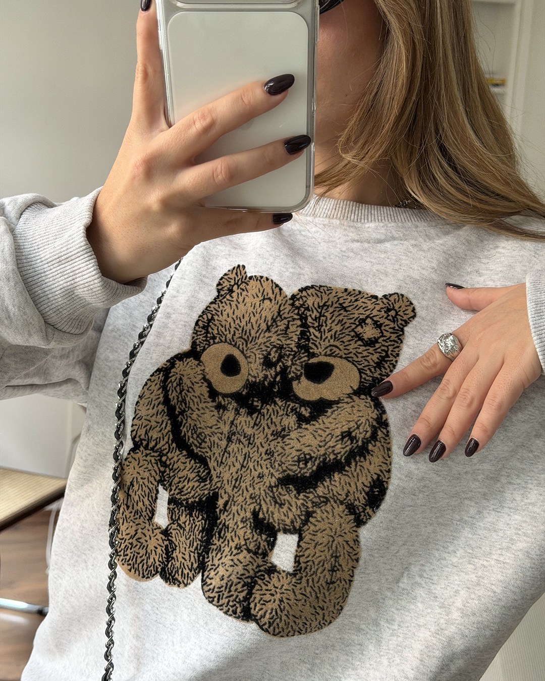 Ayıcık Figürlü Gri Sweatshirt