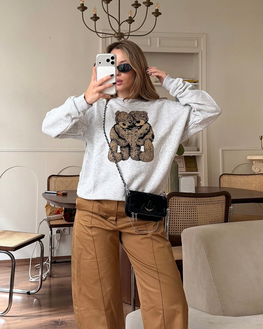 Ayıcık Figürlü Gri Sweatshirt