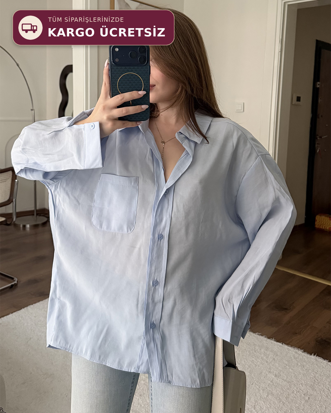 Bambu Oversize Bebe Mavisi Gömlek