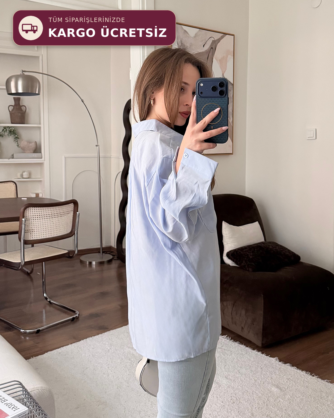 Bambu Oversize Bebe Mavisi Gömlek