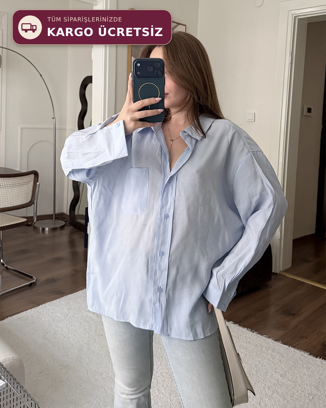 Bambu Oversize Bebe Mavisi Gömlek