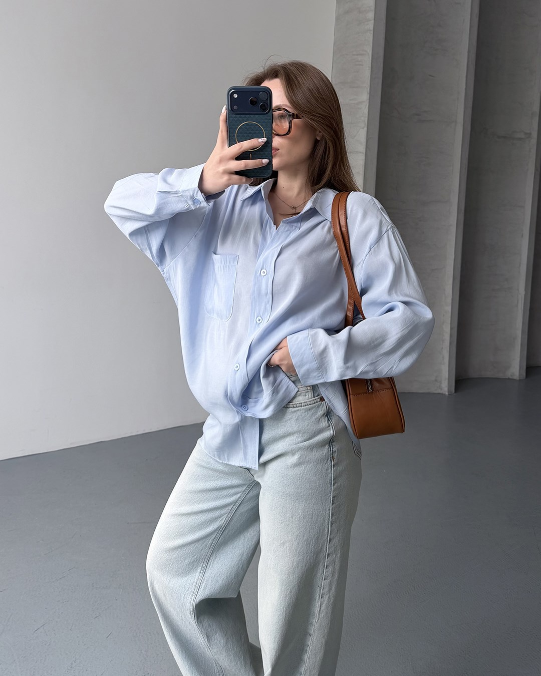 Bambu Oversize Bebe Mavisi Gömlek