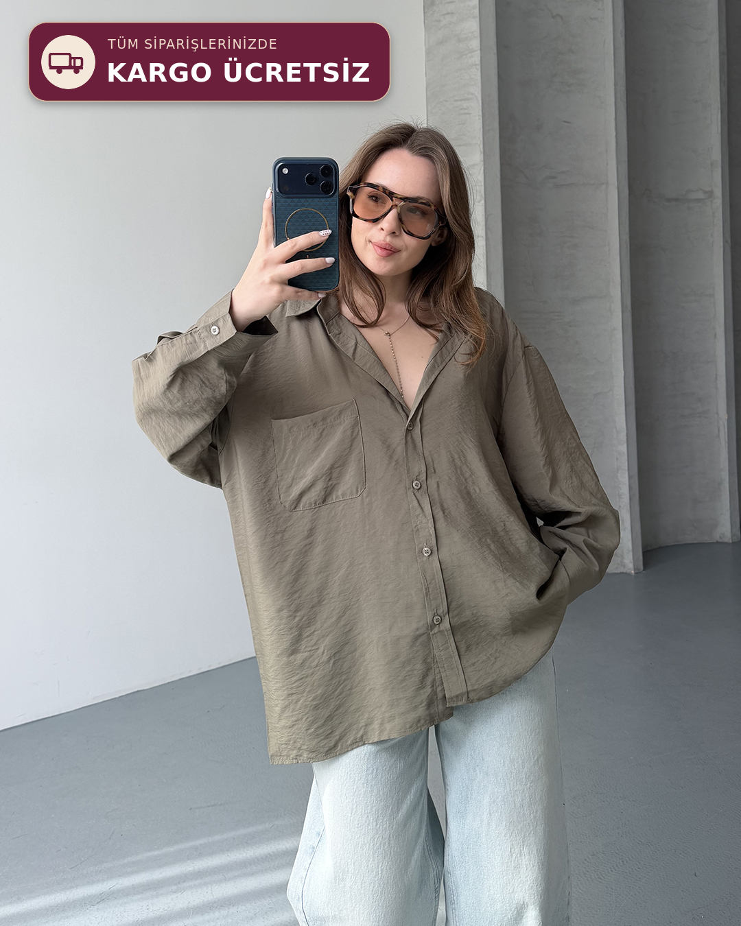 Bambu Oversize Haki Gömlek
