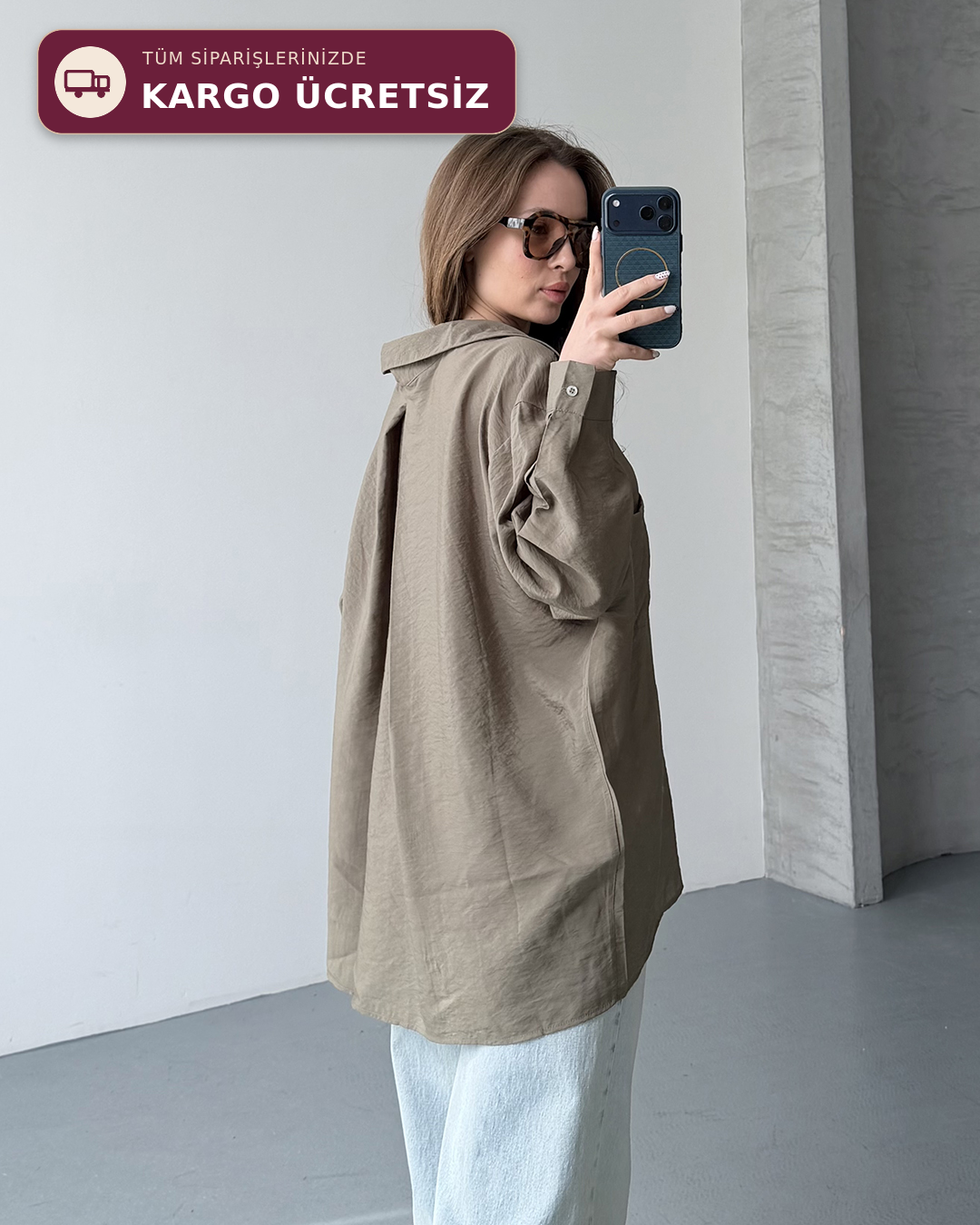 Bambu Oversize Haki Gömlek