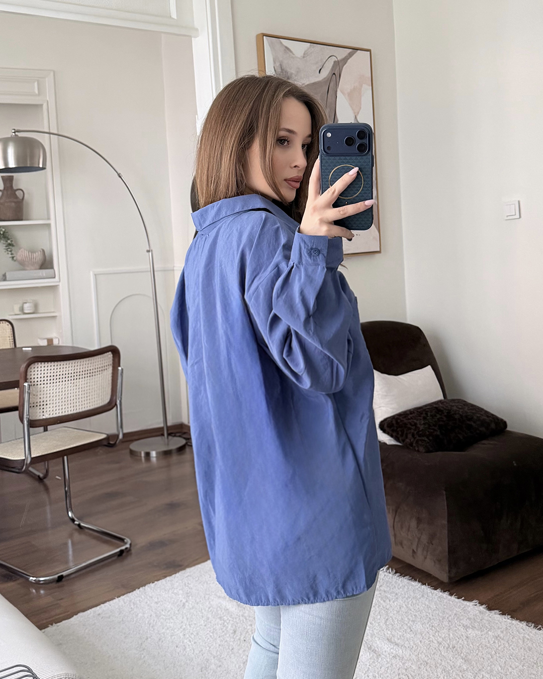 Bambu Oversize İndigo Gömlek