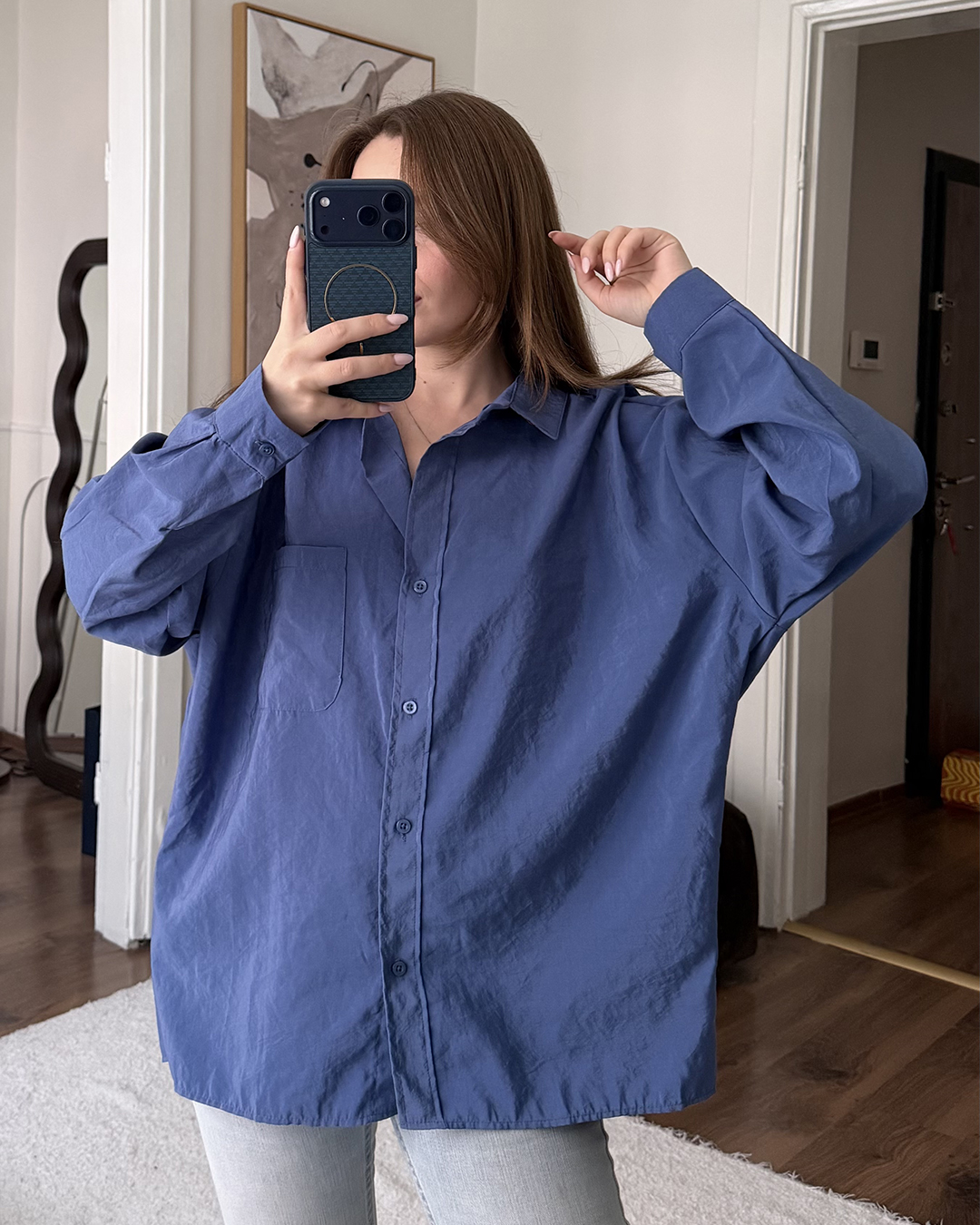 Bambu Oversize İndigo Gömlek