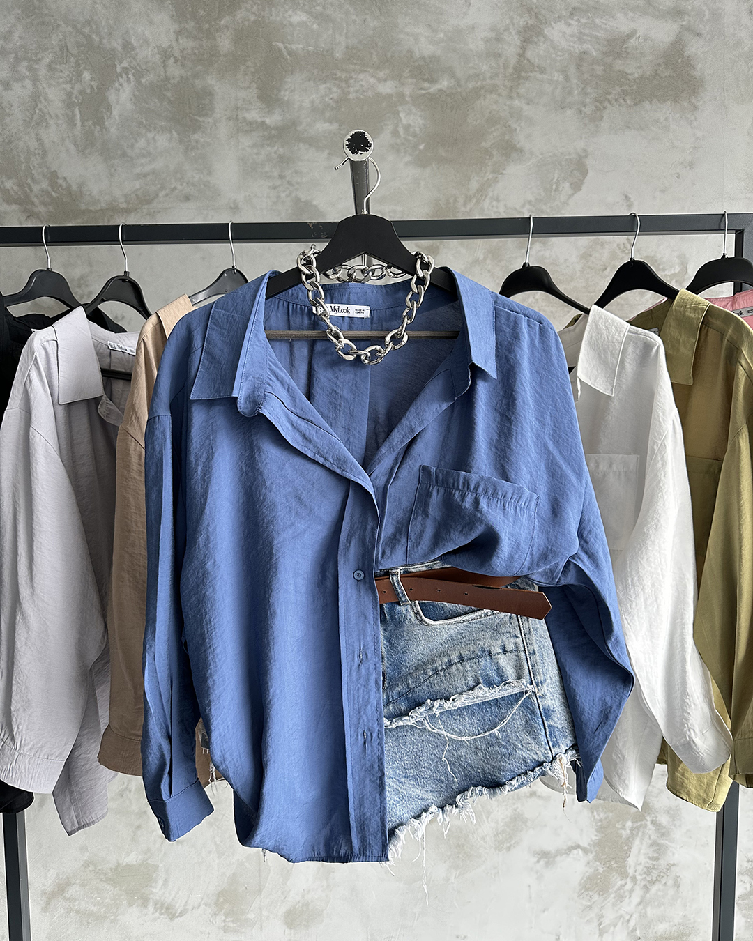 Bambu Oversize İndigo Gömlek