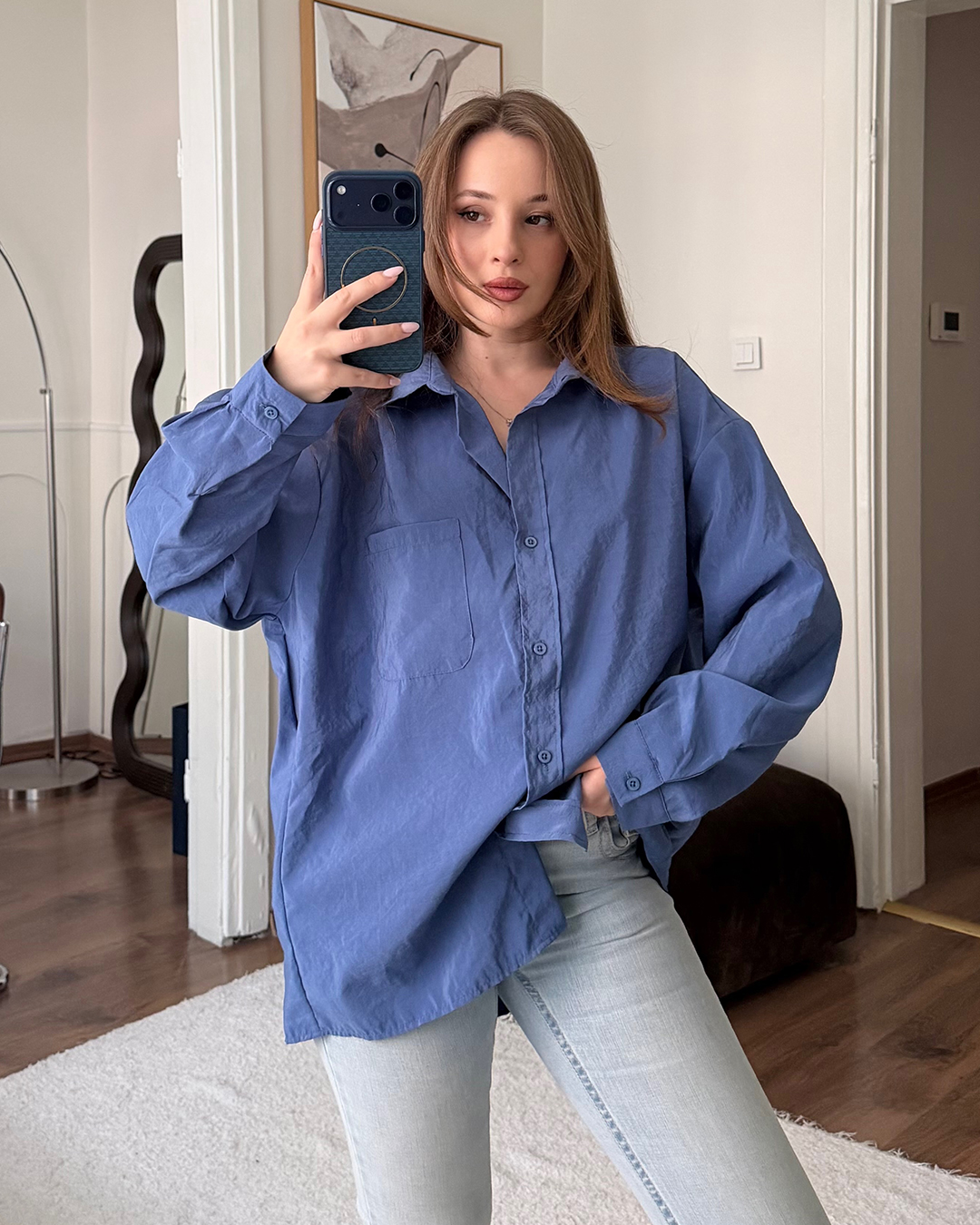 Bambu Oversize İndigo Gömlek