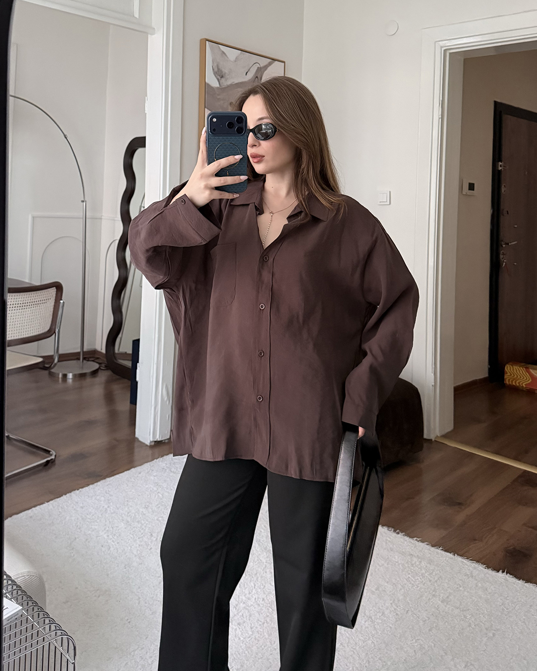 Bambu Oversize Kahverengi Gömlek