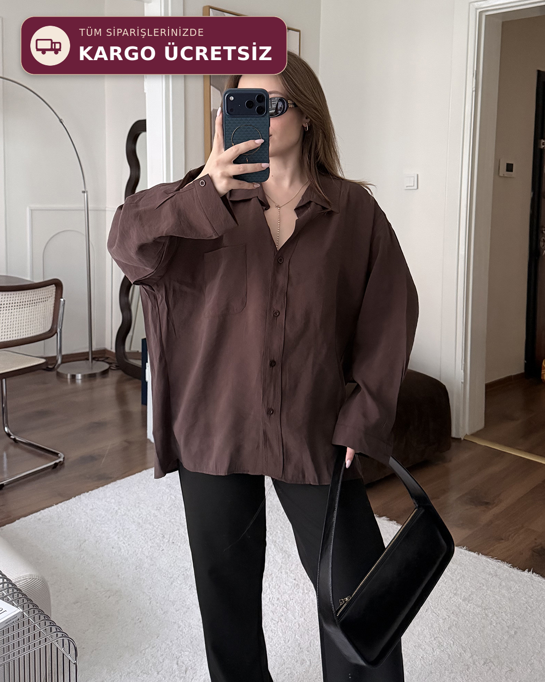 Bambu Oversize Kahverengi Gömlek