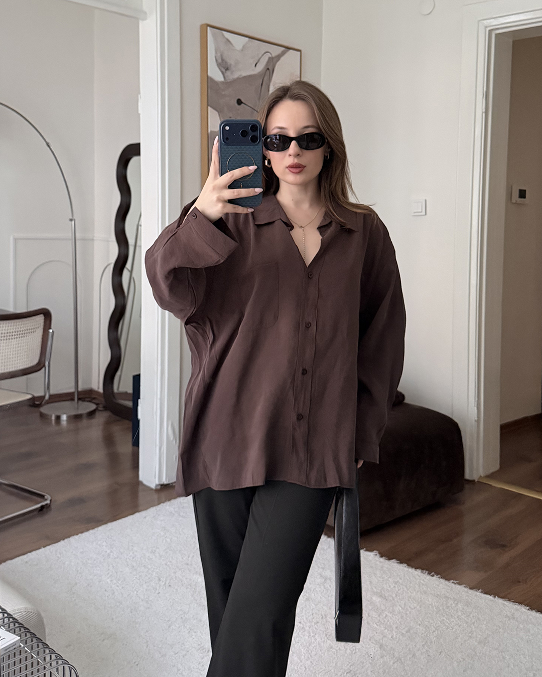 Bambu Oversize Kahverengi Gömlek