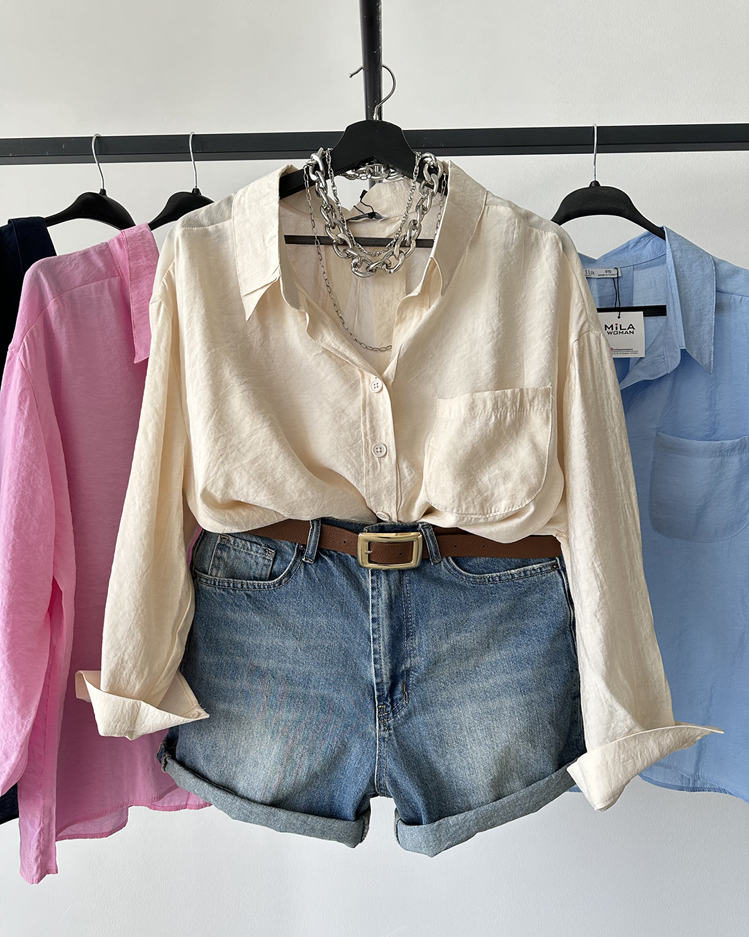 Bambu Oversize Krem Gömlek