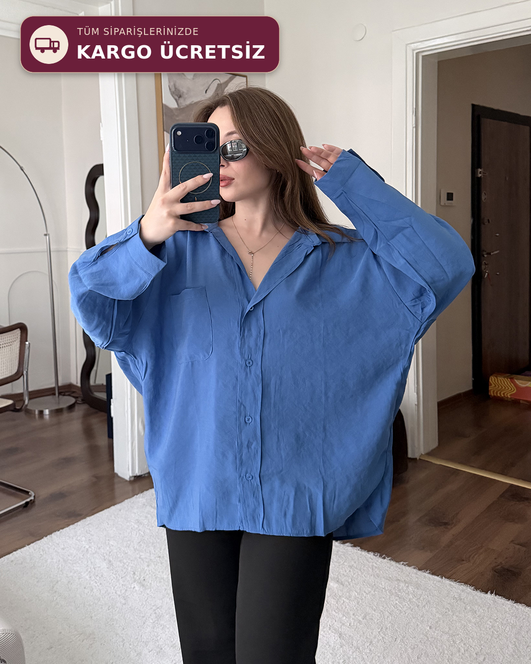 Bambu Oversize Mavi Gömlek
