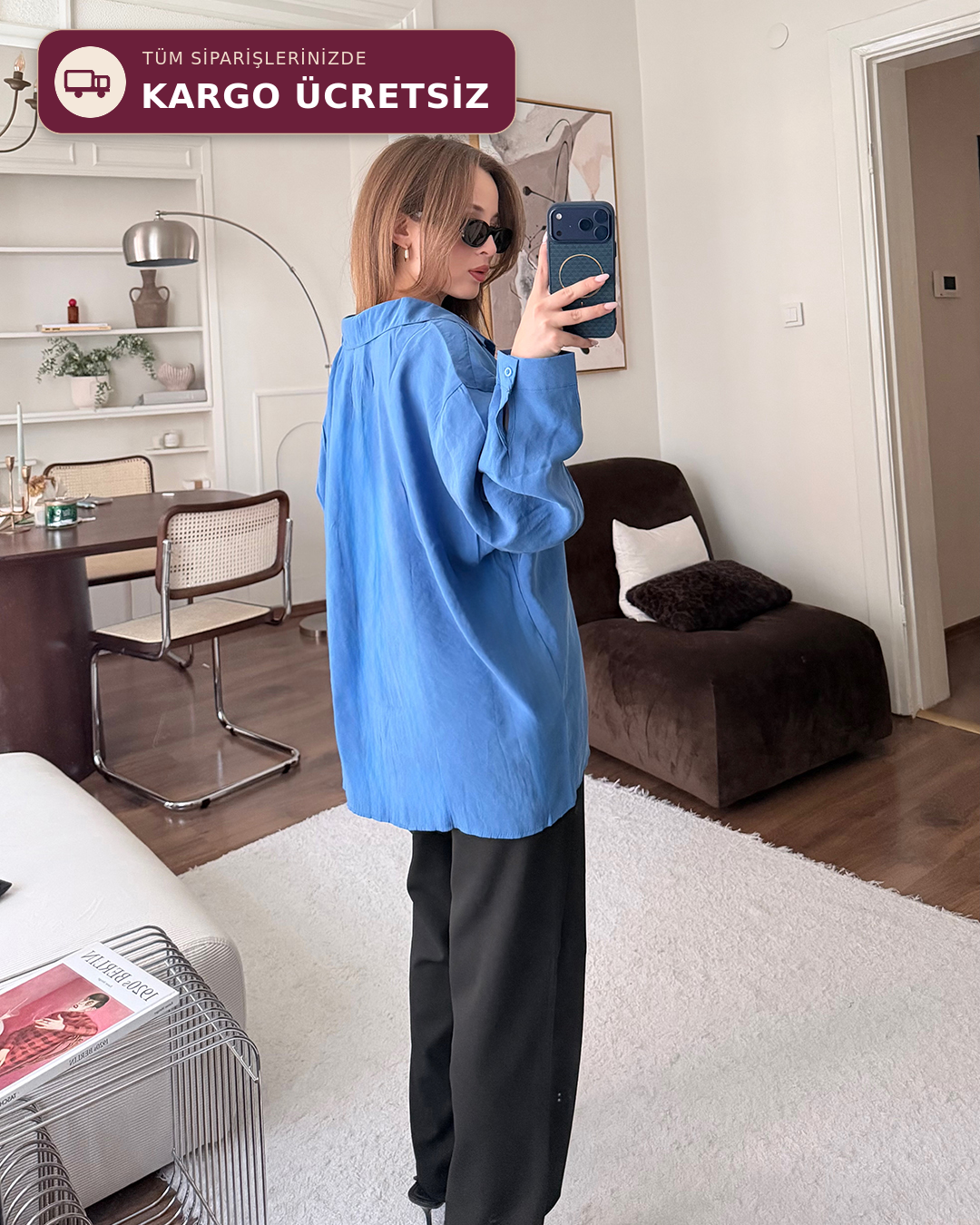 Bambu Oversize Mavi Gömlek