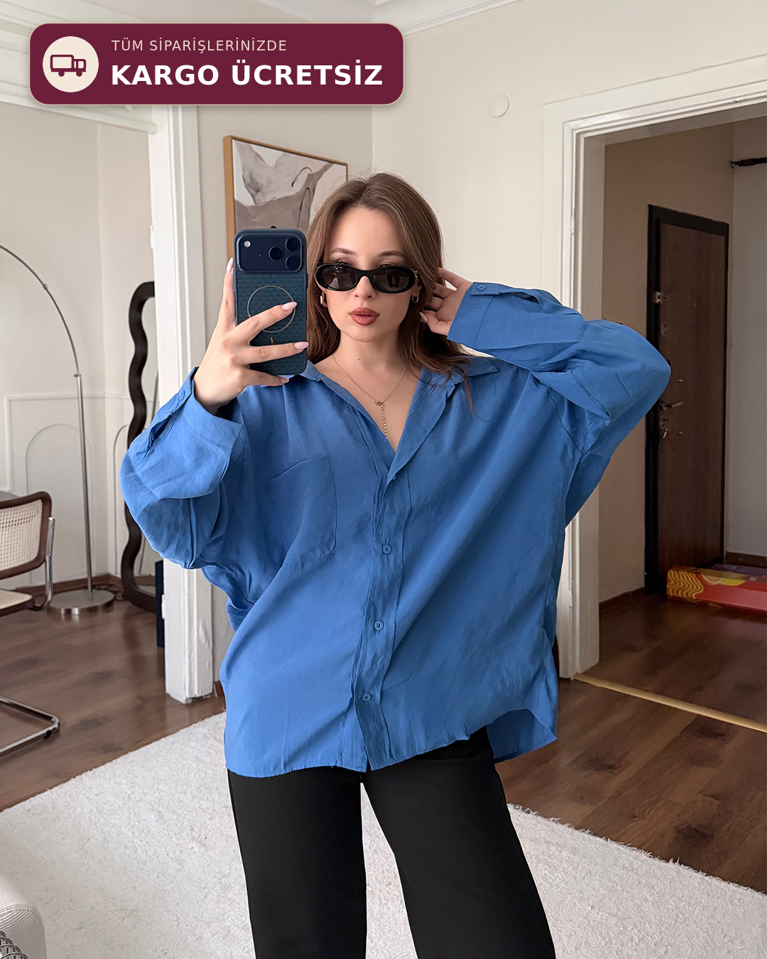 Bambu Oversize Mavi Gömlek