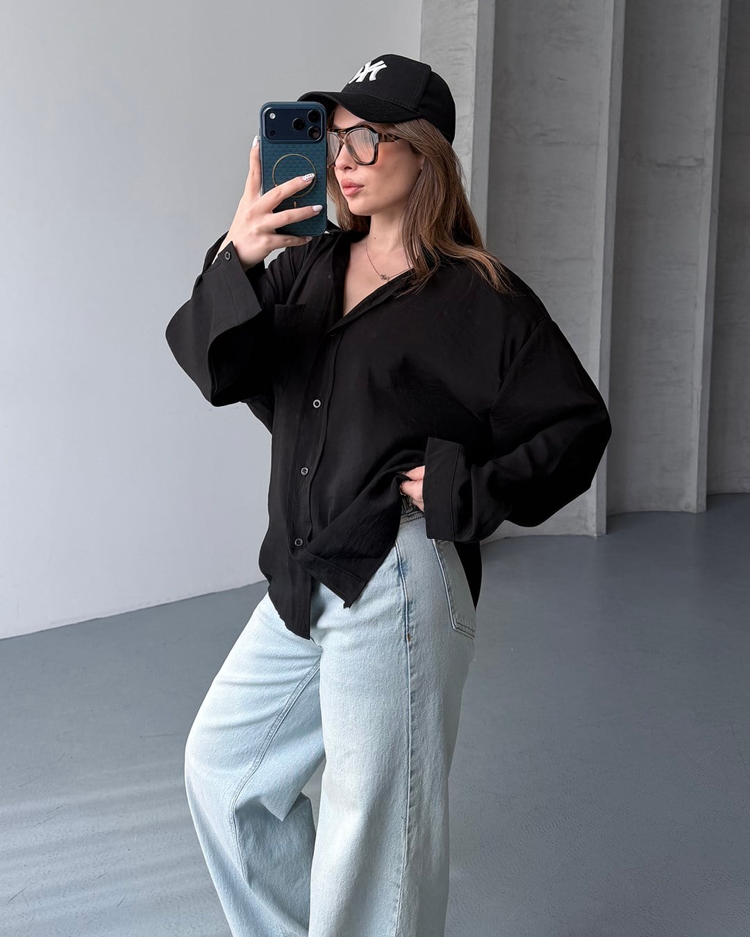 Bambu Oversize Siyah Gömlek