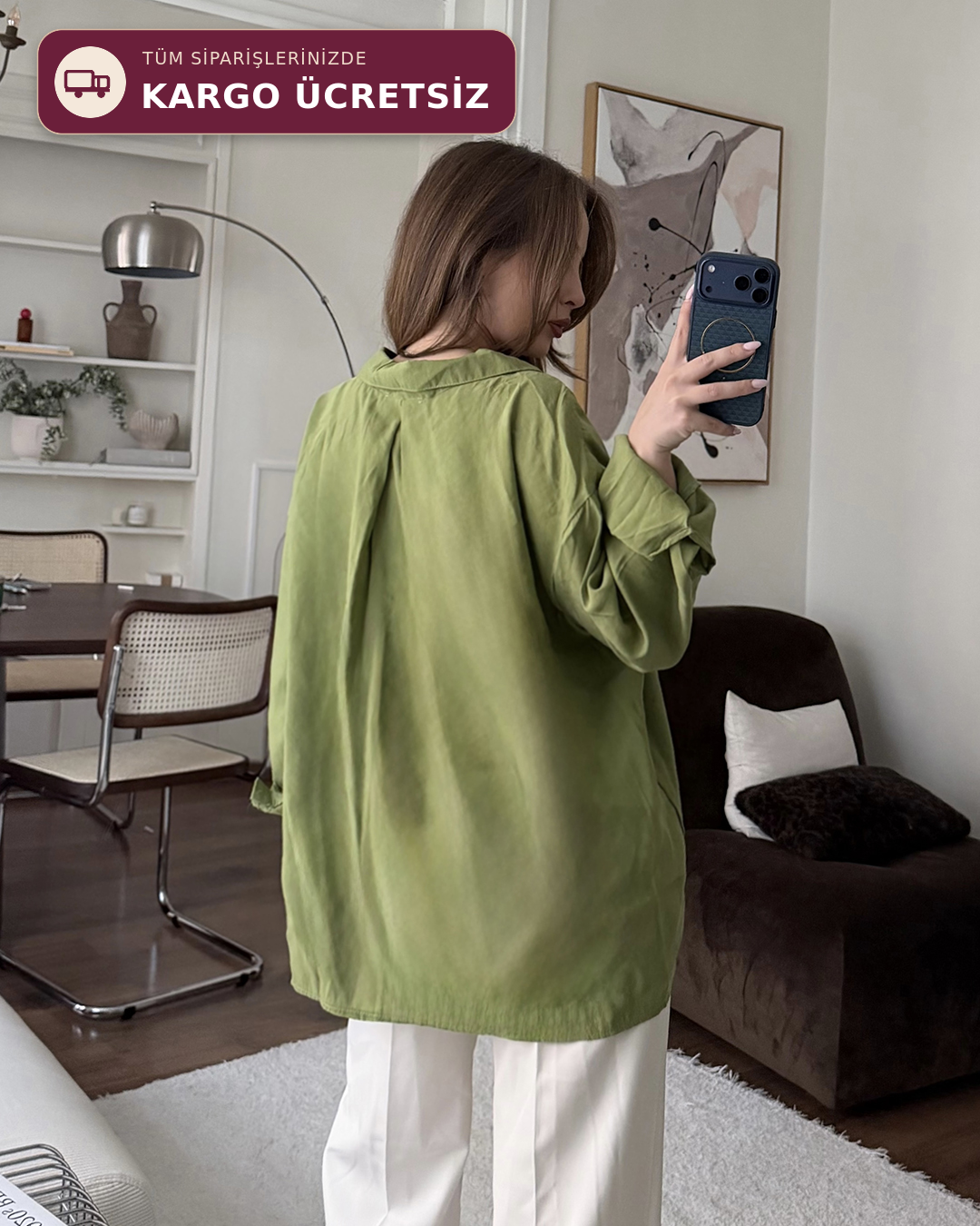 Bambu Oversize Yeşil Gömlek