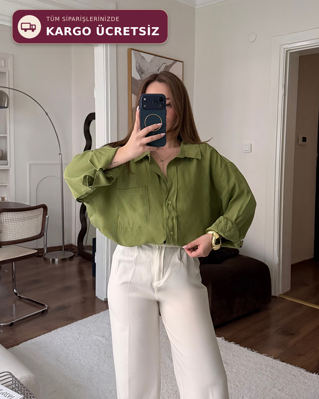 Bambu Oversize Yeşil Gömlek