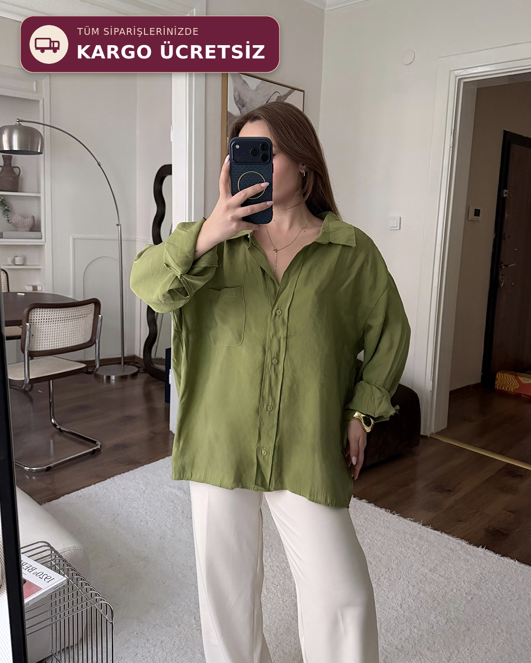 Bambu Oversize Yeşil Gömlek