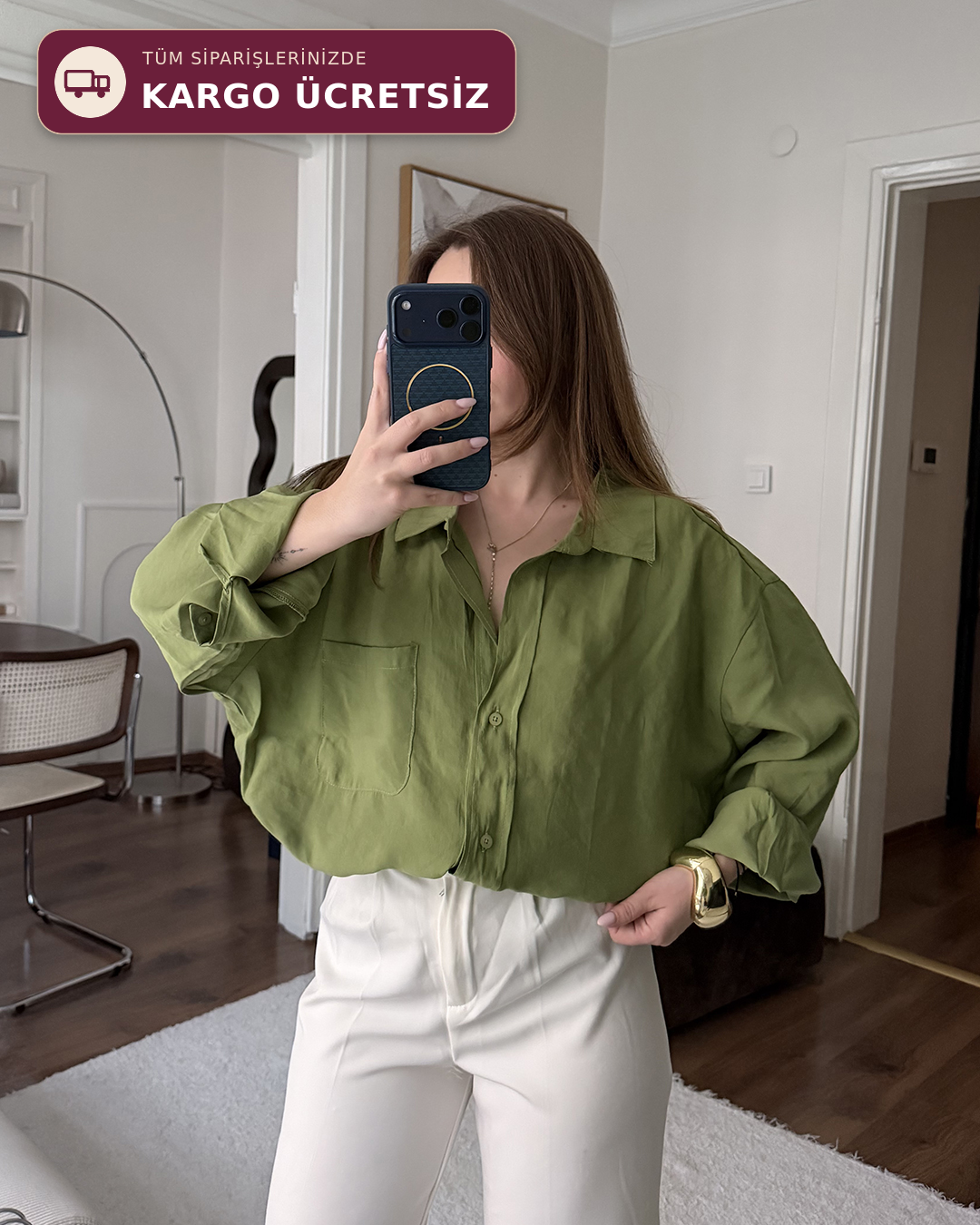 Bambu Oversize Yeşil Gömlek